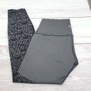 lululemon athletica Gray High-Rise Leggings with Black Floral Panel